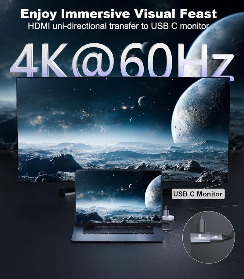 THANDBLE HDMI to USB C Adapter 4K60Hz, Unidirectional HDMI Male to USB C Female for Portable Monitor, AR Glasses XREAL One/Air 2 Pro/VITURE Pro/Rokid, PS4/5, Xbox, Switch, ROG Ally, Steam Deck-1Pack - Image 2